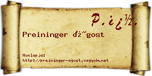 Preininger Ágost névjegykártya